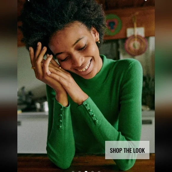 Sezane Simon Green High Neck Organic Cotton/ Wool Long Sleeve Sweater - Picture 3 of 6